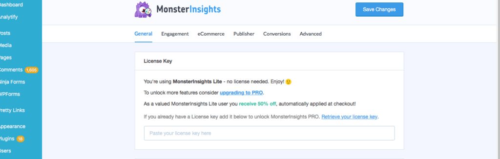 connect MonsterInsights 