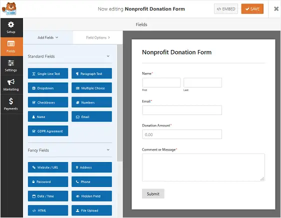 NonProfit donation form with WPForm