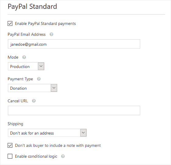 Pyapal payment method set up in WP form 