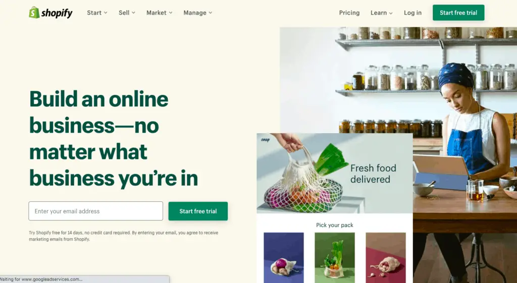 shopify homepage