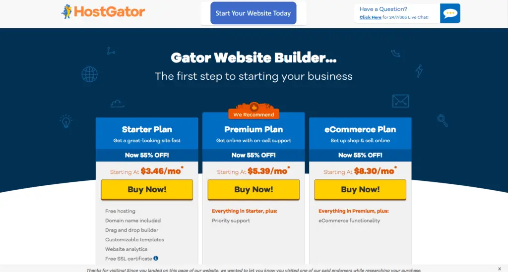 hostgator website builder - homepage