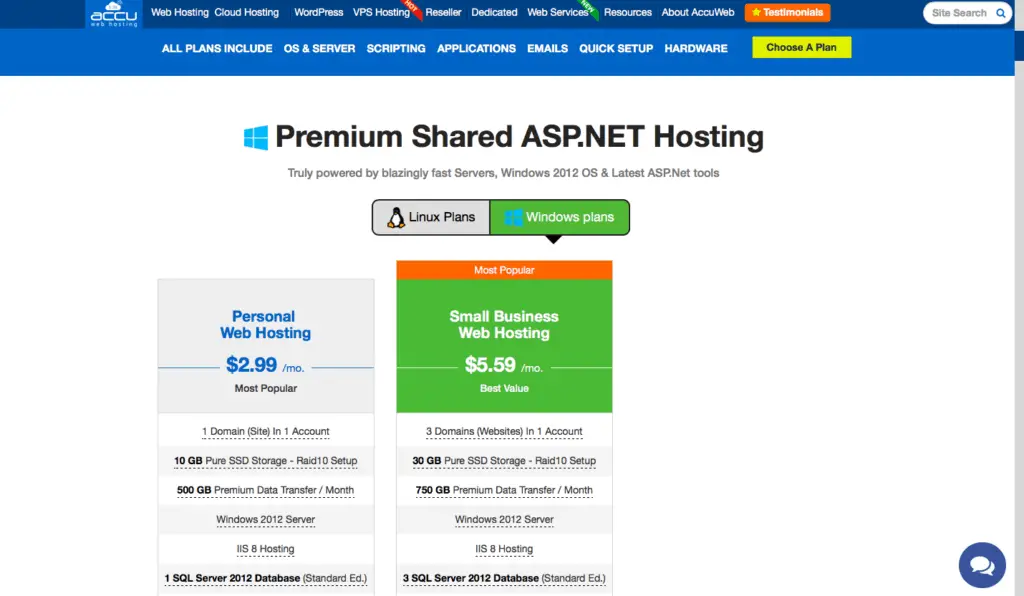 ACCUWEB HOSTING PRICING