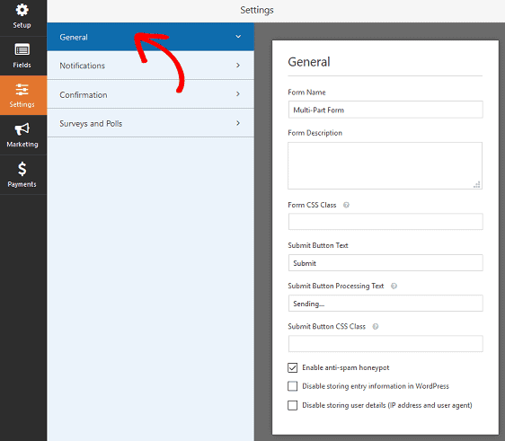 Multi part form setting