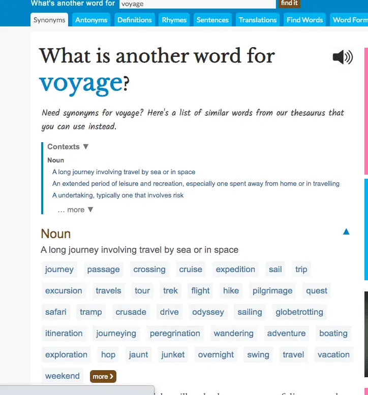 voyage dictionary