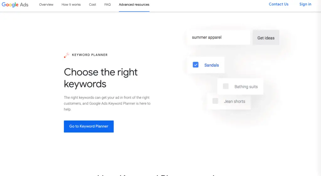 google keywords planner